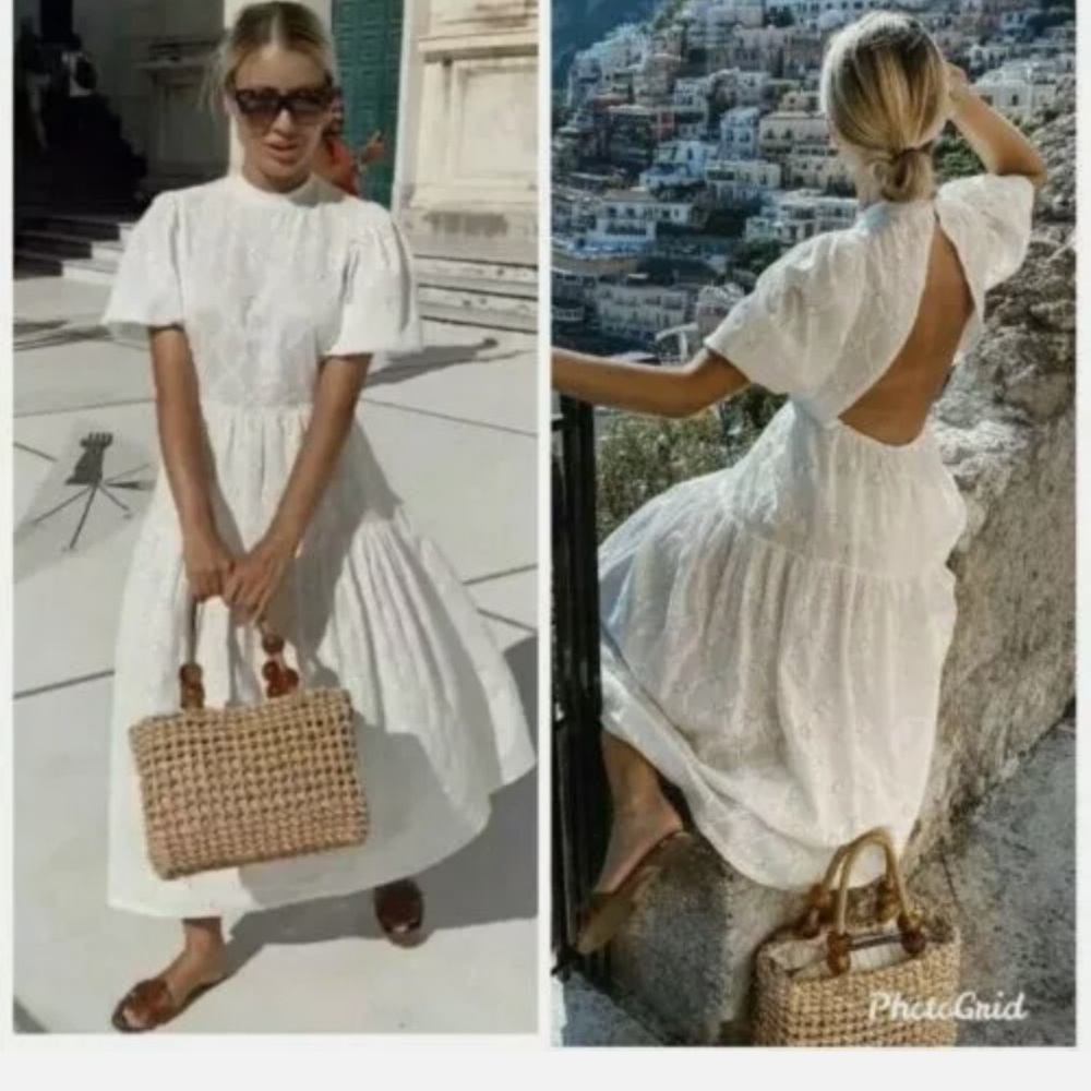 Zara Midi Eyelet (embroidery anglaise) Dress with back cutout